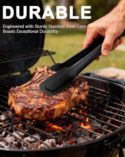 Professional Stainless Steel Kitchen Tongs, Dishwasher safe 12'' Black - Image 5