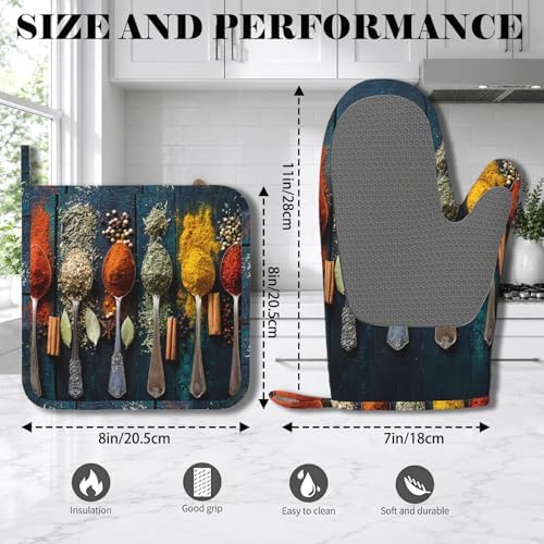 Various Herbs and Spices Oven Mitts and Pot Holders Sets Non-Slip Silicone - Image 2