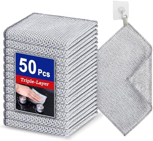 Wangjinpeng 50PK 3-Layer Non-Scratch Wire Dishcloths, 7.87 x 7.87 in by Wangjinpeng