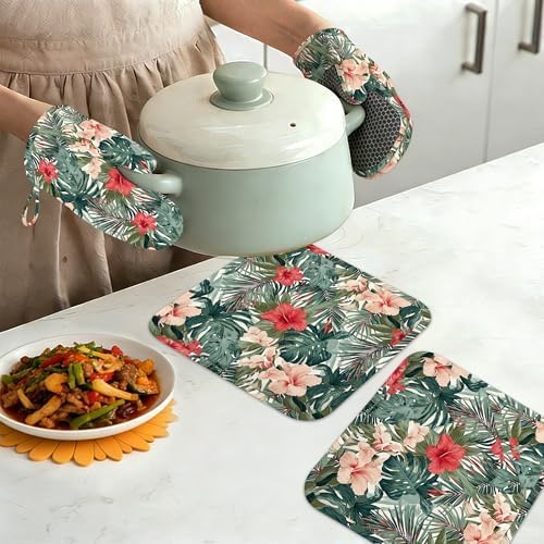 Hawaiian Oven Mitts and Pot Holders Set of 4, Heat Resistant Non SlipTropical - Image 7