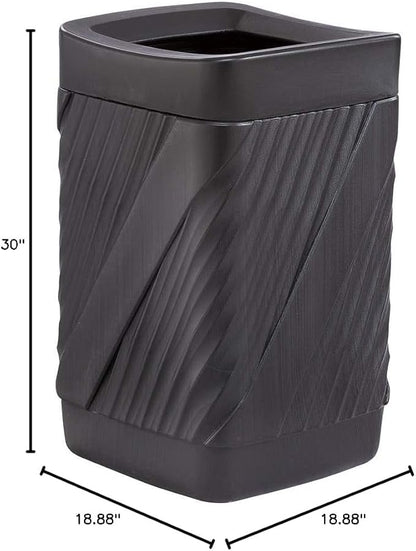 Safco 9372BL Twist Indoor Outdoor Open Top Plastic Trash Can, 32-Gallons, Touch-Free Disposal, Weather-Resistant, Ideal for Busy Environments, Black, 18.875"D x 18.875"W x 30"H
