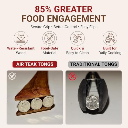 Air Teak Tongs Premium Teakwood Kitchen Tongs – Fold-Flat Wooden Cooking Tongs - Image 3