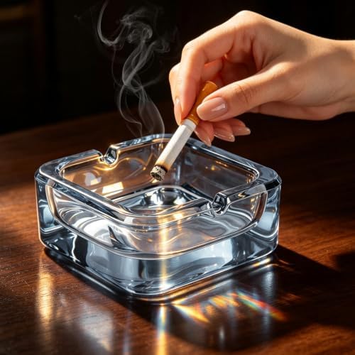 Glass Ashtray, Square Crystal Ash Tray - Image 4