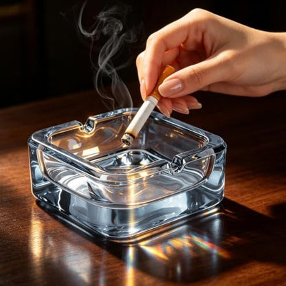 Glass Ashtray, Square Crystal Ash Tray - Image 4