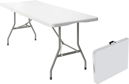 6 Foot Foldable Table with Built in Handle & Steel Legs,Heavy Duty Portable,Perfect for Party, Dining, Wedding, Events, Picnic Indoor, Outdoor, Camping, Utility, Folding(white-1pac)