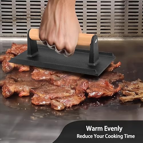 RIIPOO Cast Iron Grill Press 2lbs Meat Weight Smash Burger Bacon Press - Image 2