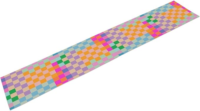 Retro Checkered Table Runner, Bright Rainbow Colorful Modern Groovy Aesthetic Table Runner for Dining Kitchen Party Home Wedding Banquet 13x108in