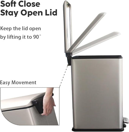 Bathroom Bin 10L, Small Kitchen Bins with Soft Close Lid,Slim Pedal Bin with Removable Inner Bucket,Small Bins for Bathroom,Kitchen,Bedroom,and Office,grey