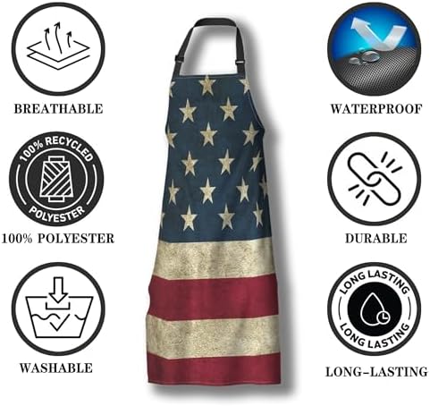Housewife Apron for Women Vintage American Flag Burlap Cooking Aprons for Men - Image 7