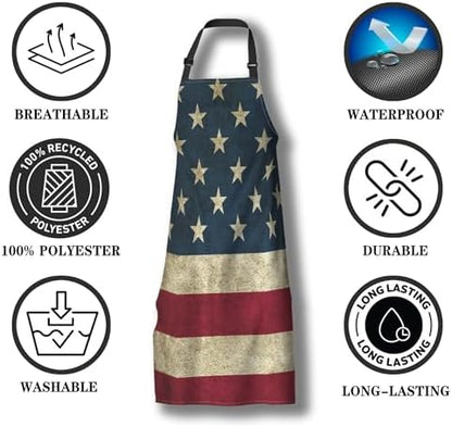 Housewife Apron for Women Vintage American Flag Burlap Cooking Aprons for Men - Image 7