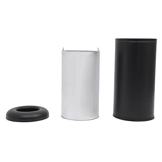 15.5 Gallon Commercial Trash Can, Round Open Top Waste Bin for Indoor and Outdoor, Stainless Steel Trash Bin with Lid, Durable Metal Garbage Can for Restaurant, Kitchen, Office, Black