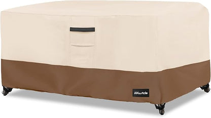 Patio Coffee Table Cover, 600D Waterproof Heavy Duty Rectangular Outdoor Table Cover,Patio Furniture Covers,48 x 28 x 16 inch,Beige&Brown.