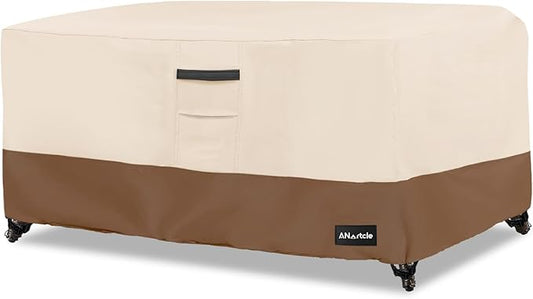 Patio Coffee Table Cover, 600D Waterproof Heavy Duty Rectangular Outdoor Table Cover,Patio Furniture Covers,48 x 28 x 16 inch,Beige&Brown.