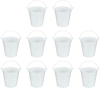 Small Metal Buckets, Mini Buckets with Handle Galvanized Colored Tin Pail Containers Basket Party Supplies - Fit for (Halloween - Classroom Crafts) 4" & 10Pcs & White