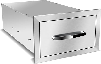 Outdoor Kitchen Drawers, Box Frame Style Flush Mount BBQ Drawer w/Stainless Steel Handle, BBQ Island Drawers For Patio Grill Station,Single Drawer