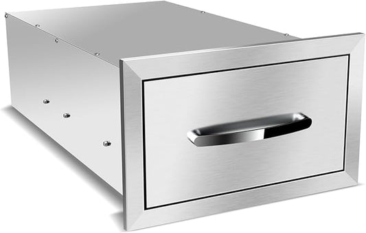 Outdoor Kitchen Drawers, Flush Mount Triple Access BBQ Drawers With Stainless Steel Handle, BBQ Island For BBQ Island Patio Grill Station,Single Drawer