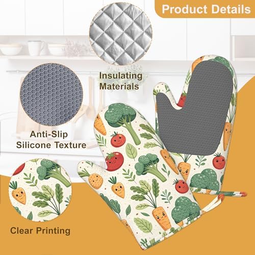 Vibrant Cute Dancing Vegetable Oven Mitts and Pot Holders Sets, Silicone - Image 3