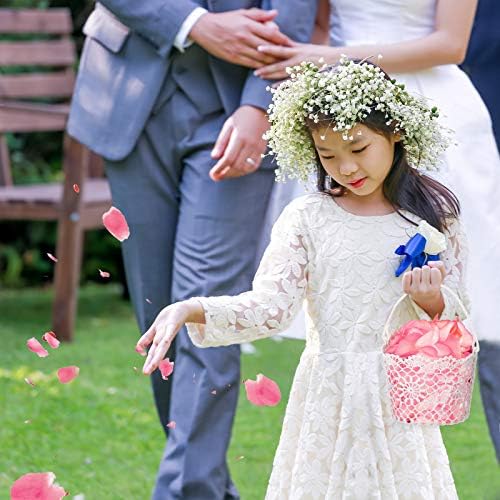 WILLBOND 4pcs White Flower Girl Basket with Handle for Wedding Ceremony, 5.9 x 4.72 x 4.33 Inch