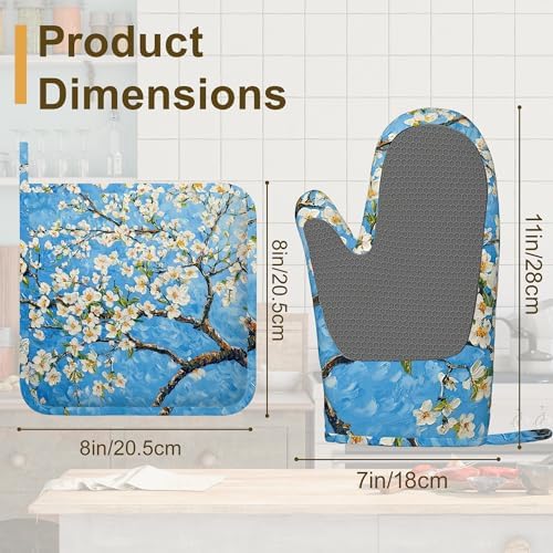 Almond Blossom Oven Mitts and Pot Holders Set of 4, Heat Resistant Non Slip - Image 2