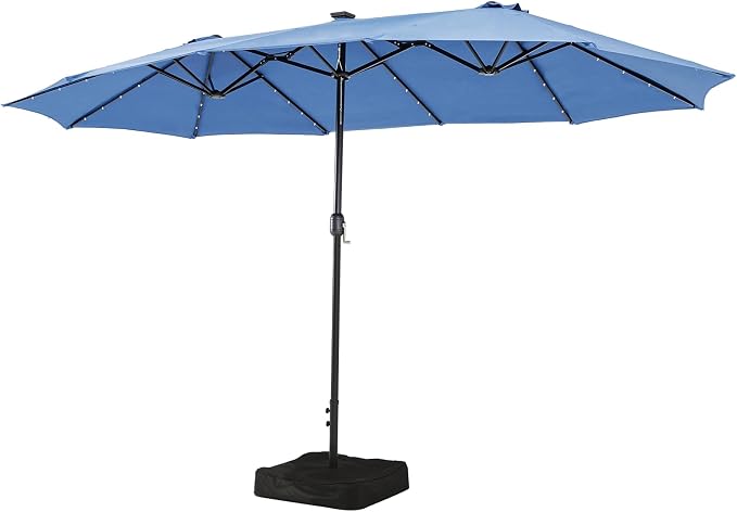 Aoxun 15ft Patio Umbrella with Base & Solar LED Lights, Outdoor Double-Sided - Image 9