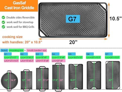 GasSaf Cast Iron Reversible Griddle, Double Sided Grill Pan Perfect - Image 2