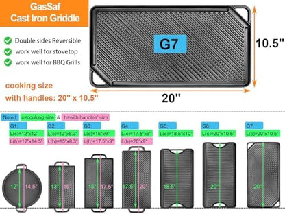 GasSaf Cast Iron Reversible Griddle, Double Sided Grill Pan Perfect - Image 2