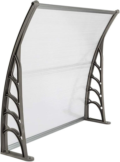 Simply-Me 40" x 40" Door Window Awning Polycarbonate Cover Front Door Outdoor Patio Awning Canopy UV Rain Snow Protection Hollow Sheet (Silver & Gray Bracket)