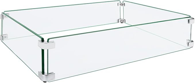 Fire Pit Wind Guard, 35.5"x15.5"x6" Glass Wind Guard for Fire Pit Square Table, Made of Clear Tempered Glass, Set with Assembly Instructions, Easy to Install