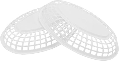 JAPCHET 70 Pack Fast Food Baskets, 9 x 6 Inch Oval Plastic Serving Baskets, Reusable Plastic Restaurant Food Basket for Hot Dogs Burgers Fries Sandwiches Birthday Party Picnics, White