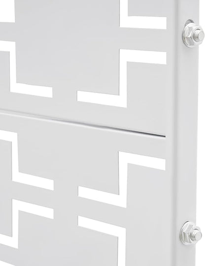 75" H×35" W Decorative Outdoor Privacy Screen with Stand, Outdoor Decor Privacy Fence Screen Metal Fence Panels, Free Standing Metal Divider for Patio Lawn Deck (White-Rectangular)