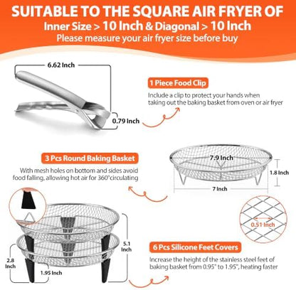 P&P CHEF 7.9'' Round Air Fryer Rack Set of 3, Air Fryer Basket - Image 2