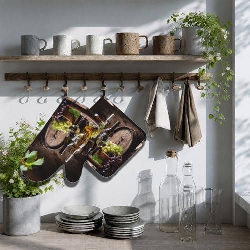 Wine and Barrels Oven Mitts and Pot Holders Sets Non-Slip Silicone Surface - Image 7