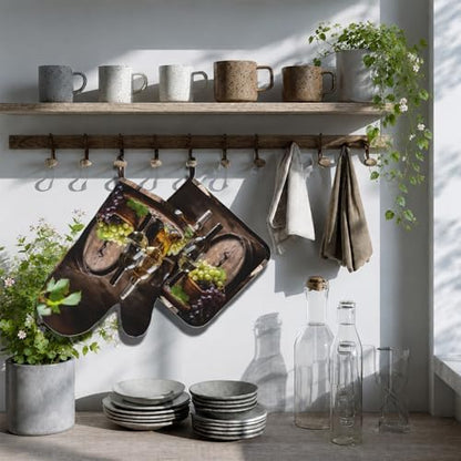 Wine and Barrels Oven Mitts and Pot Holders Sets Non-Slip Silicone Surface - Image 7