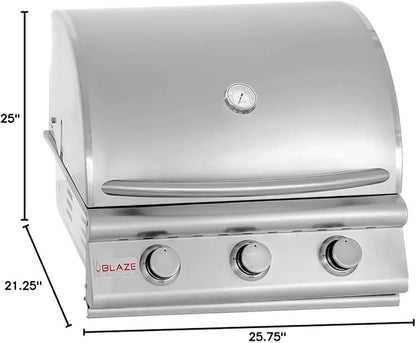 Blaze Prelude LBM Built-In Propane Gas Grill | 32-Inch 4-Burner BBQ with 56,000 BTUs | 304 Stainless Steel Construction | Flame Stabilizing Grids | BLZ-4LBM-LP