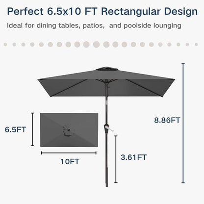 6.5' x 10' Rectangular Patio Umbrella Large Outdoor Market Umbrella w/UV - Image 6