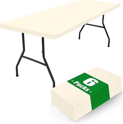 Spandex 6 Foot Rectangle Table Cloth 6 Pack, Elastic Fitted Tablecloths for Picnic, Stretch Washable Patio Table Cover for Outdoor, Camping, Banquet and Parties (Champagne, 30"x72")