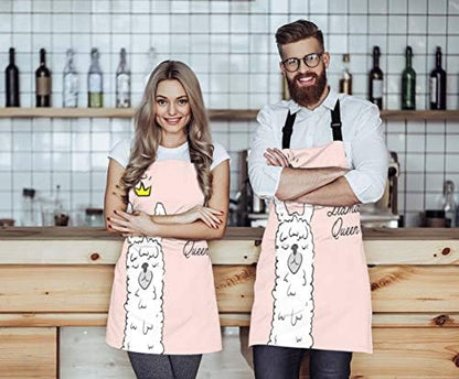 EKOBLA Llama Queen Aprons Alpaca Wearing Crown Funny Cute Animal Cartoon - Image 4