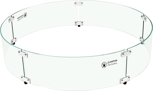 33" x 33" x 7" Round Fire Pit Wind Guard - Durable Fire Pit Glass Wind Guard with Aluminum Corner Brackets for Outdoor Firepit or Gas Fire Table, Easy Assembly