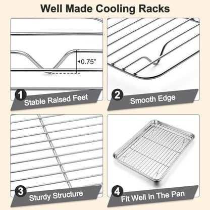 TeamFar Baking Sheet with Rack Set, 3 Pans + 3 Racks, 19.6/16/12.5 Inch - Image 4