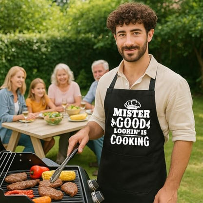 Funny Black Grill Apron with Pockets - Image 6