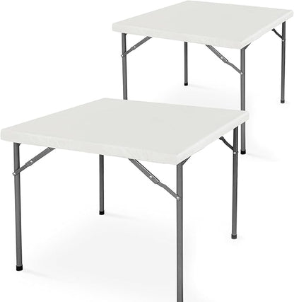 LUSHVIDA 2 Packs Vinyl Card Tablecloth with Flannel Backing 48x48 inch - Waterproof Plastic Picnic Table Cover for Square Folding Table Cloth with Elastic Corners, Ivory