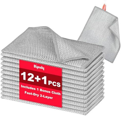 Non-Scratch Silver Mesh Dish Cloths, 12+1 Pack 2-Layer Metallic Fiber Cleaning by Unknown