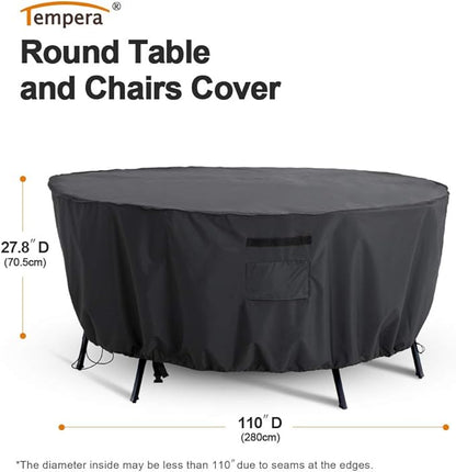 Tempera Patio Round Furniture Cover , Anti-Fading and UV Resistant Sectional Sofa , Outdoor Table Cover Waterproof, 110"D x 27.8"H, Space Grey