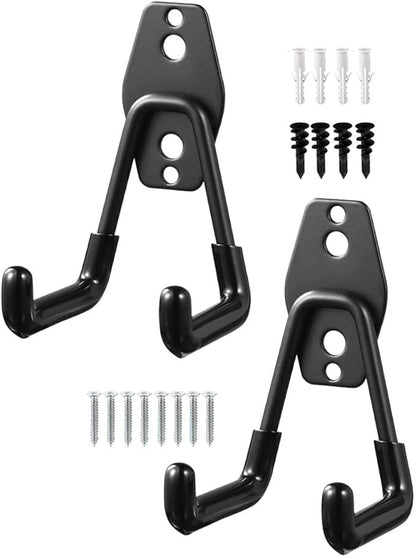 Kisangel Heavy Duty Garage Wall Hooks 2pcs Metal Utility Hangers Black for Garden Tools Storage and Garage Organization