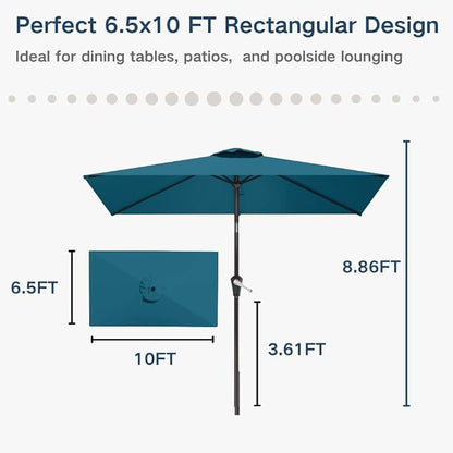 6.5' x 10' Rectangular Patio Umbrella Large Outdoor Market Umbrella w/UV - Image 9