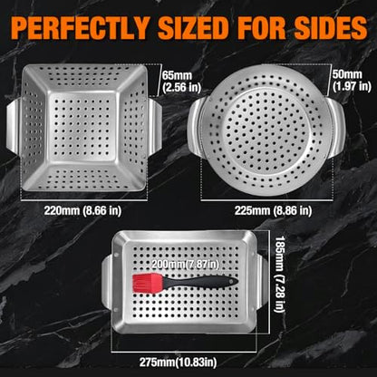 3 Piece Stainless Steel Grill Basket Set - Image 3