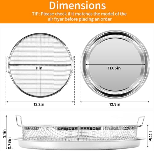 Air Fryer Basket for Oven, 2 Pieces Set Round Silver 12.9'' Non-stick Steel - Image 2
