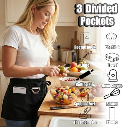 TOSHE Waist Apron 3 Pockets Waterdrop Resistant Cotton Server - Image 2