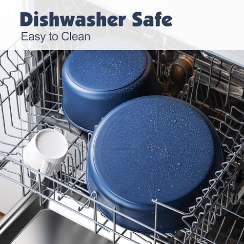 SENSARTE 17 Piece Ceramic Detachable Handle Pots and Pans Set Navy - Image 5