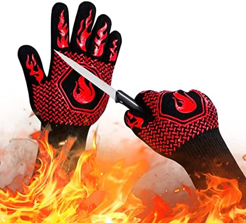 BBQ Gloves 1472F Heat Resistant Non-Slip Silicone 13.8in by DKHDBD